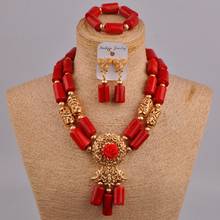 Cuentas de Coral Natural de Nigeria, joyería de boda para mujer africana, conjunto de collar rojo de boda, accesorios de vestido de boda, AU-227 2024 - compra barato