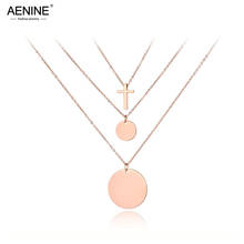 AENINE Bohemia Titanium Stainless Steel Three-layer Round Tag & Cross Necklaces Jewelry Pendant Chain Necklace For Women AN19077 2024 - buy cheap