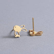 Kinitial Cute Rabbit Stainless Steel Stud Earrings for Women Fashion Cat Heart Wing Animal Earrings Simple Oorbellen Jewelry 2024 - buy cheap