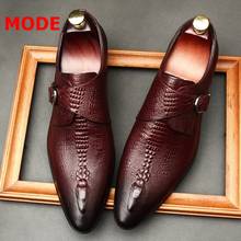 OMDE Loafers Business Formal Shoes Men Dress Shoes Genuine Leather Crocodile Pattern Monk Strap Bridegroom Wedding Shoes 2024 - buy cheap