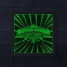 Custom Tattoo Studio LED Infinity Mirror Wall Art Picture Wood Photo Frame Tattoo Shop Business Never ending Tunnel Table Light 2024 - buy cheap