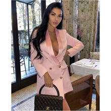 5 Colors Office Lady Sexy Long Sleeve V Neck White Women Winter Dress 2021 High Street Double Breasted Pink Red Black Vestidos 2024 - buy cheap
