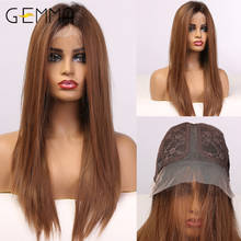 GEMMA Long Silky Straight Synthetic Lace Part Wigs for Black Women Ombre Black Brown Lace Wigs Middle Part Heat Resistant Hair 2024 - buy cheap