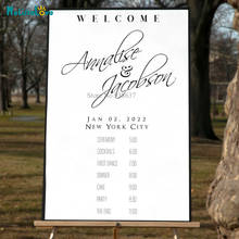 Bem-vindo ao casamento de eventos de grinalda floral signage decoração nome personalizado data cidade e tempo removível vinil placa adesivos bb612 2024 - compre barato