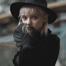 Punkave-guantes sin dedos cruzados negros elegantes para mujer, guantes góticos ajustados con botones de muñeca, guantes gruesos cortos 2024 - compra barato
