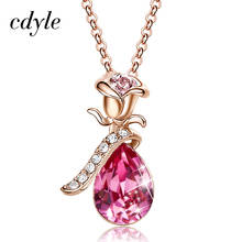 Cdyle Boho Jewelry Gold Necklace Chain Pink Crystal Rose Flower Pendant Necklace with Zircon for Female Wedding Anniversary Gift 2024 - buy cheap