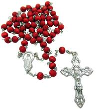 QIGO красное дерево четки ожерелье металлический крест кулон Религиозные Молиться прядь ювелирные изделия 2024 - купить недорого