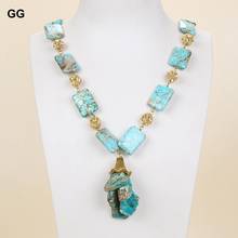 Guacuai joias 20 "25mm azul imperial jaspe pedra de pedra de pingente colar para mulheres 2024 - compre barato