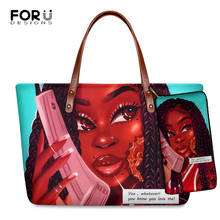 Marca FORUDESIGNS de diseño de lujo bolsos de mujeres arte africano chica Africana Impresión 2 unids/set bolso de mano y cartera de las mujeres-bolsos de la manija 2024 - compra barato
