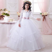 Elegant White Flower Girl Dress for Weddings Long Sleeves Puffy Lace Ball Gown Party Communion Pageant Dress for Girl Vestidos 2024 - buy cheap