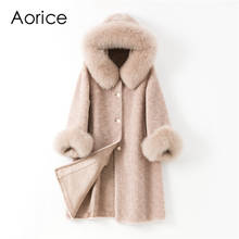 Aorice-Chaqueta de piel de oveja auténtica para mujer, piel de zorro con cuello de abrigo de lana, gabardina larga con capucha, Parkas de talla grande, chaquetas H903-A 2024 - compra barato