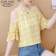 2021 Summer Fashion Women Chiffon Blouse Short Sleeve Off Shoulder Women Clothing Casual O-neck Lattice Sweet Women Tops 5550 50 2024 - buy cheap