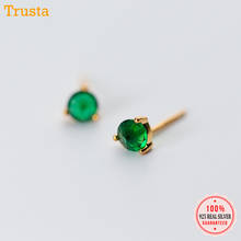 Trusta 1Pair 100% 925 Sterling Silver Jewelry Fashion Green Stones Small Stud Earrings Gift For Girls Kids Teen Lady DS1302 2024 - купить недорого