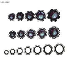 Leosoxs-pendientes de acero inoxidable chapado al vacío, 2 piezas, 8-16mm, flor negra, Piercing, joyería, tapones y túneles 2024 - compra barato