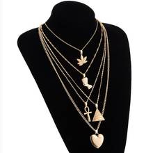 Women Personality Peach Heart Cross Triangle Leaf Portrait Pendant Multilayer Clavicle Chain Women Multilayer Necklace Jewelry 2024 - buy cheap