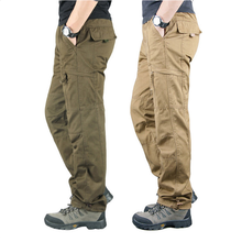 Calça cargo masculina de outono e primavera, calça reta com bolso tático do exército, casual e militar, cintura 2024 - compre barato