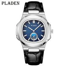 PLADEN Men Watch Fashion Leather Quartz Men sWatches Stainless Steel Casual Male Wrist Watches Gradient Blue Dial Sport Clock 2024 - buy cheap