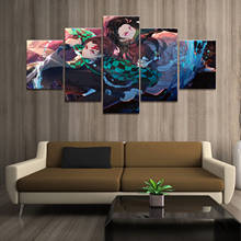 Imagem de parede de anime hd menino e menina, 5 peças, demon slayer, kimetsu no yaiba, arte cômica, arte de parede, decoração de casa 2024 - compre barato