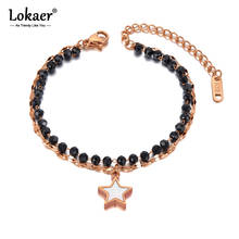 Lokaer-Pulseras de doble capa de acero inoxidable para mujer, brazaletes con dijes de estrella, cadena de eslabones de cristal negro bohemio, joyería B20178 2024 - compra barato