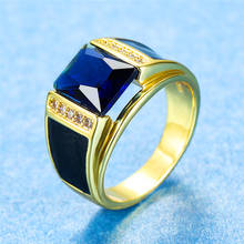 Vintage Male Big Square Blue Zircon Ring Luxury Yellow Gold Color Party Ring Fashion Wedding Engagement Rings For Men 2024 - buy cheap