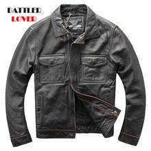 Free Shipping Mens 100% Cowhide Genuine Leather Jacket Males High Quality Old Retro Motorcycle Leather Punk Biker Jacket S-5XL 2024 - buy cheap