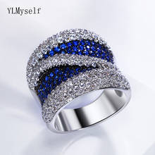 Anel de luxo feminino, anel com zircônio cúbico azul joia colorida 2024 - compre barato