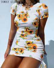 Dress For Women 2022 Sunflower Print Sexy Dress Drawstring Ruched Bodycon Vestidos Elegantes Para Mujer 2024 - buy cheap