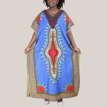 Vestidos largos azules con bordado africano para mujer, vestido largo informal con manga de murciélago, talla única, Primavera, 2021 2024 - compra barato