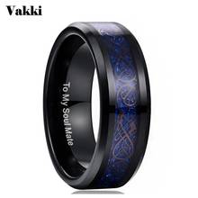 100% Tungsten Steel Ring Black Carbon Fiber Blue Dragon Men Rings TO MY SOUL MATE Husband Birthday Gift Rings Wedding Jewelry 2024 - buy cheap