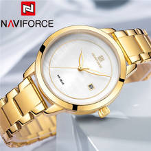 Naviforce novo relógio feminino de luxo, relógio de pulso feminino ouro aço inoxidável à prova d'água estiloso 5008 2024 - compre barato