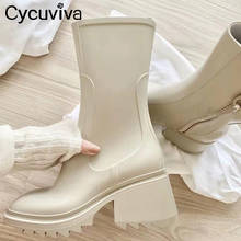 Cycuviva Square toe Rain boots for Women Chunky Heel Thick Sole Ankle Boots Designer Chelsea Boots Ladies Rubber Boot Rain Shoes 2024 - купить недорого