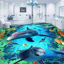 Personalizado 3d piso papel de parede golfinho estereoscópico piso adesivo mural auto-adesivo à prova dwaterproof água piso de vinil papel de parede banheiro 2024 - compre barato