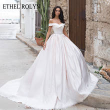 ETHEL ROLYN Pink Romantic Boat Neck Princess Wedding Dress With Sleeves Appliques Luxury Satin Bridal Gown Vintage Wedding Gowns 2024 - buy cheap