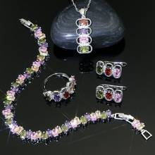 Conjunto de joias de noiva, várias cores, zircônia cúbica, cristal branco 925, prata, brincos, pingente, colar, anel, pulseira 2024 - compre barato