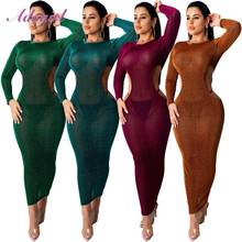 Sexy Sequin Sheer Mesh Hollow Out Evening Party Club Bodycon Long Dress Women Casual Solid Long Sleeve Spring Dresses Vestidos 2024 - buy cheap
