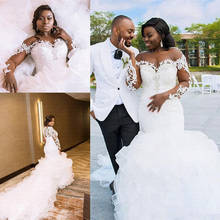 Sheer Ruffles Cathedral Train Mermaid Wedding Dresses 2021 Lace Beaded Custom Made Plus Size African Wedding Gown 2024 - buy cheap