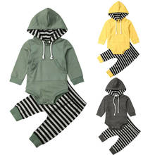 Toddler Baby Boy Autumn Clothes Hooded Tops Long Sleeve Bodysuit+ Striped Long Pants 2pcs Outfits 2024 - buy cheap