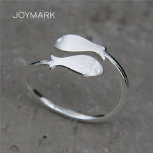 Joymark s925 prata jóias anéis de dedo dois peixes matte abertura anéis peixes ajustável mulher anéis bonito tsr136 2024 - compre barato