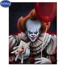 Pintura de diamante 5D DIY "payaso de horror", mosaico bordado 3D con diamantes de imitación cuadrados o redondos, decoración de Halloween con punto de cruz 2024 - compra barato