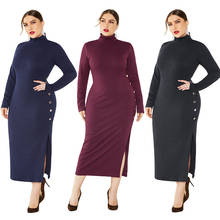 Chic Oversize Long Sweater Dress Sexy Women Half-high Autumn Winter Bodycon Sheath Dress Female Long Sleeve Split Knit Dress 2024 - buy cheap