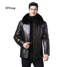 Chaqueta de cuero PU para hombre, abrigo cálido con Cuello de piel, forro polar, a prueba de viento, informal, prendas de vestir, para negocios, para invierno, nuevas 2024 - compra barato