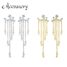 Moonmory 925 Sterling Silver Electroplated 18K Gold Tassel Earrings For Women CZ Blue Five-pointed Star Piercing Pendant Jewelry 2024 - buy cheap