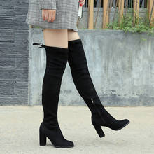 OllyMurs Women Thigh High Boots Fashion Suede Leather High Heels Lace up Female Over The Knee Boots Plus Size Shoes 2020 2024 - buy cheap