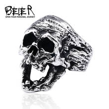 Beier anel masculino de caveira aço inoxidável 316l, anel punk para festa, motociclista, joias de moda, presente, frete grátis 2024 - compre barato