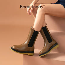 Beauté chelsea botas femininas de couro bovino, comprimento médio da panturrilha cores mistas, dedo do pé redondo elástico, sapatos femininos feito à mão 02374 2024 - compre barato