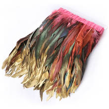 Dipped Gold Natural Rooster Feather Fringe Trims 15-20cm/6-8 inch Cock Feathers Ribbon for Dress Carnival Decoration Accessory 2024 - buy cheap