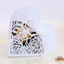 50pcs Sweet Love Heart Laser Cut Hollow Carriage Favors Gifts Candy Dragee Boxes with Ribbon Baby Shower Wedding Party Supplies 2024 - buy cheap