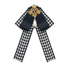 New Fabric Pearl Crystal Bow Tie Brooch Ribbon Bowknot Lapel Pin Cravat Corsage Jewelry Luxury Brooches for Women Accessories 2024 - buy cheap