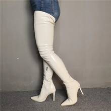 Women Crotch Over Knee High White Side Zip Stiletto Heels Boots Botas Mujer Ladies Girls Unisex Shoes Woman Botas Size 43 44 47 2024 - buy cheap