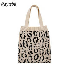 Rdywbu-Bolso de mano de punto con estampado de leopardo, bolsa de hombro grande e informal, reutilizable, para compras y comestibles, B267 2024 - compra barato